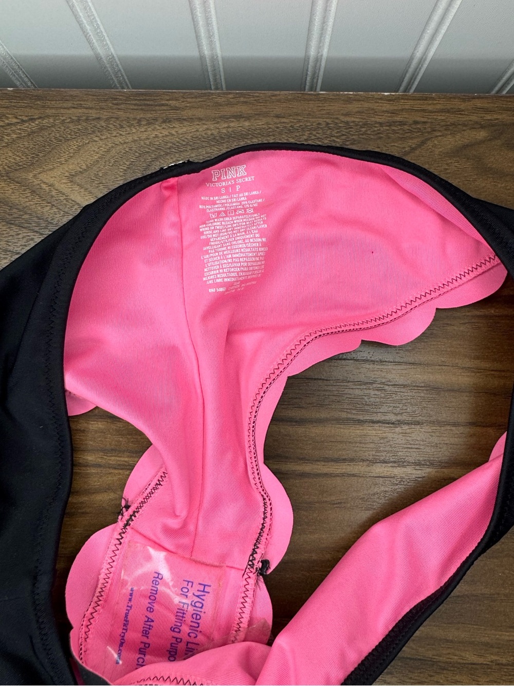 Pink by Victorias Secret Womens Pink Black Scalloped Edge Bikini Bottoms Small - Picture 3 of 7